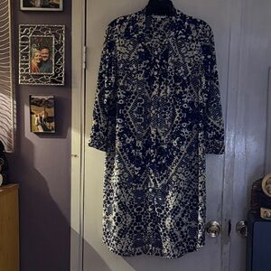 CAbi Blue and White Patterned Garment